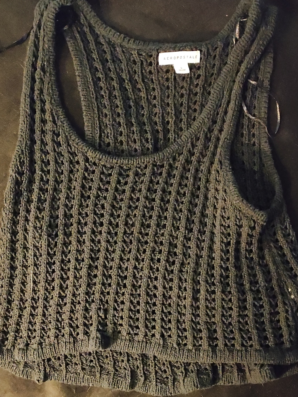 Aeropostale Black Open-Knit Scoop Neck Tank Sweater